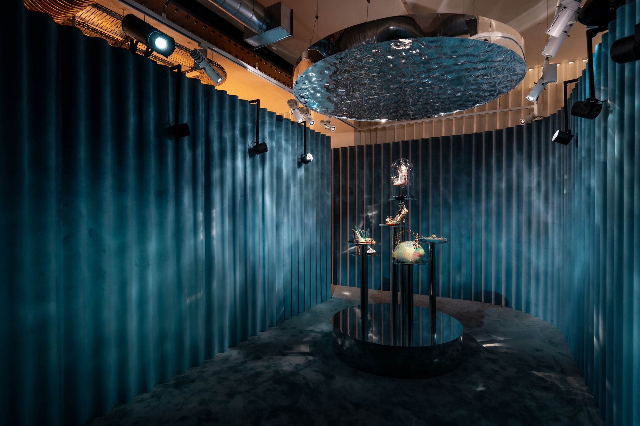 Blue display area at the Christian Louboutin Paris client event