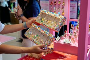 Sanrio collaboration merchandise displayed at Olive Young's Seongsu store