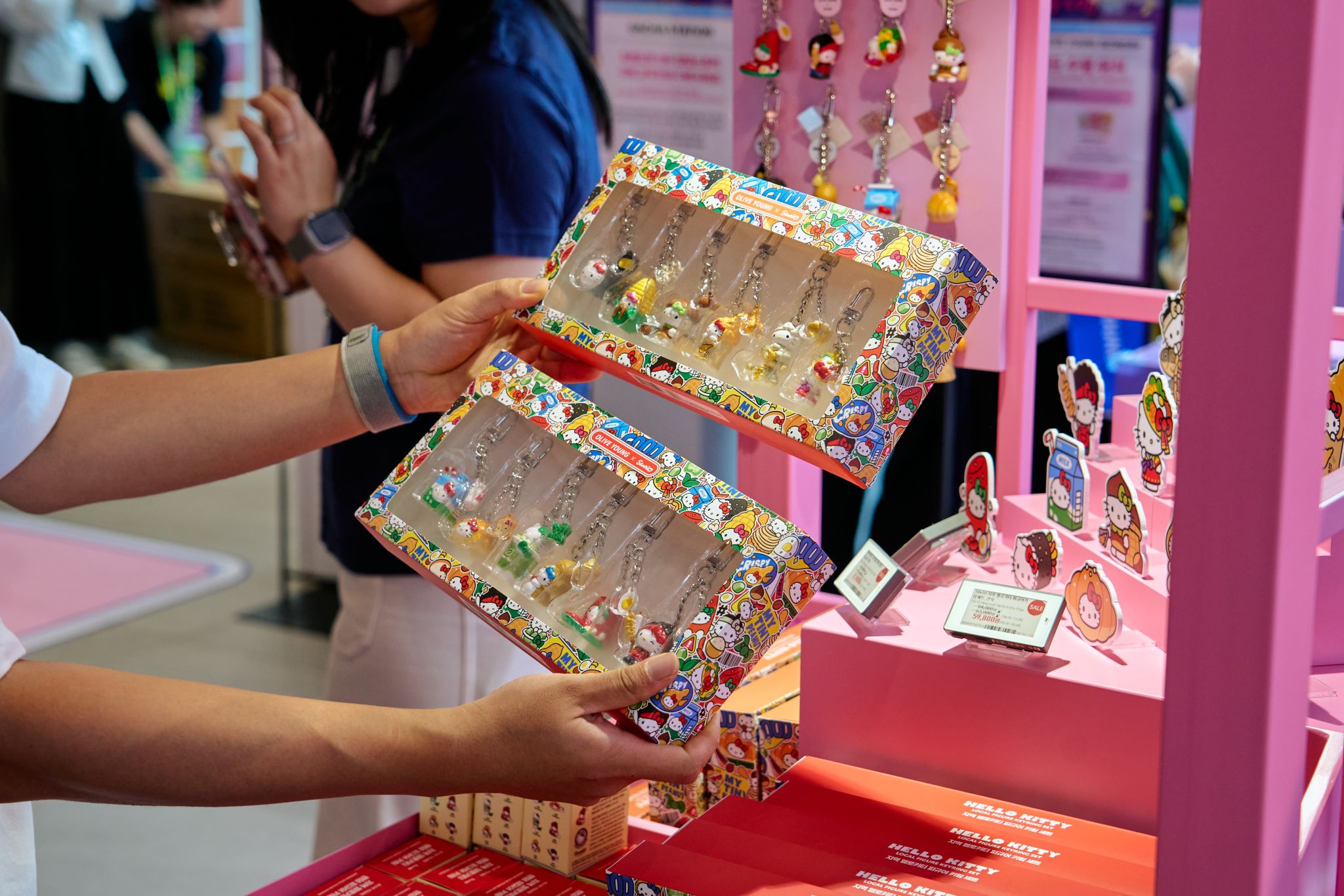 Sanrio collaboration merchandise displayed at Olive Young's Seongsu store