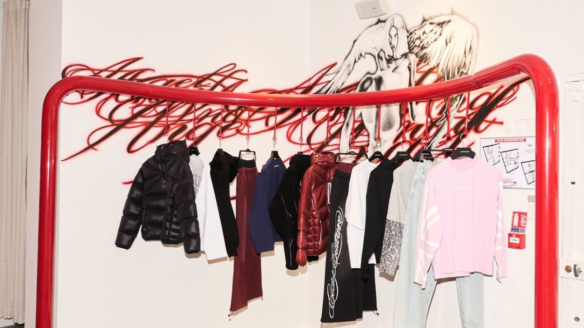 Cold Culture clothing rail and mural inside its Paris Le Marais store