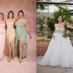 David’s Bridal Spring 2026 campaign showing bridesmaid dresses and a wedding gown