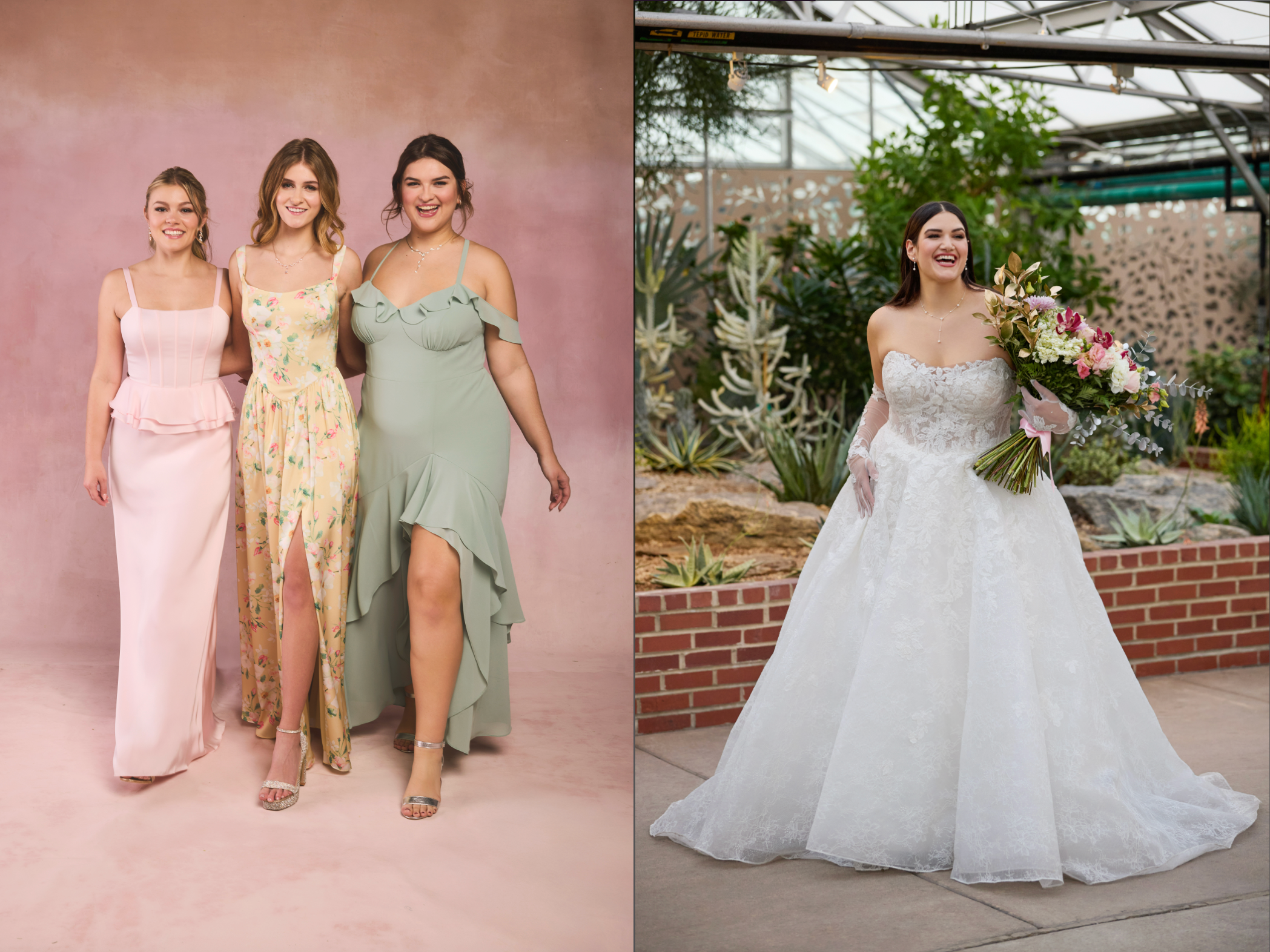 David’s Bridal Spring 2026 campaign showing bridesmaid dresses and a wedding gown