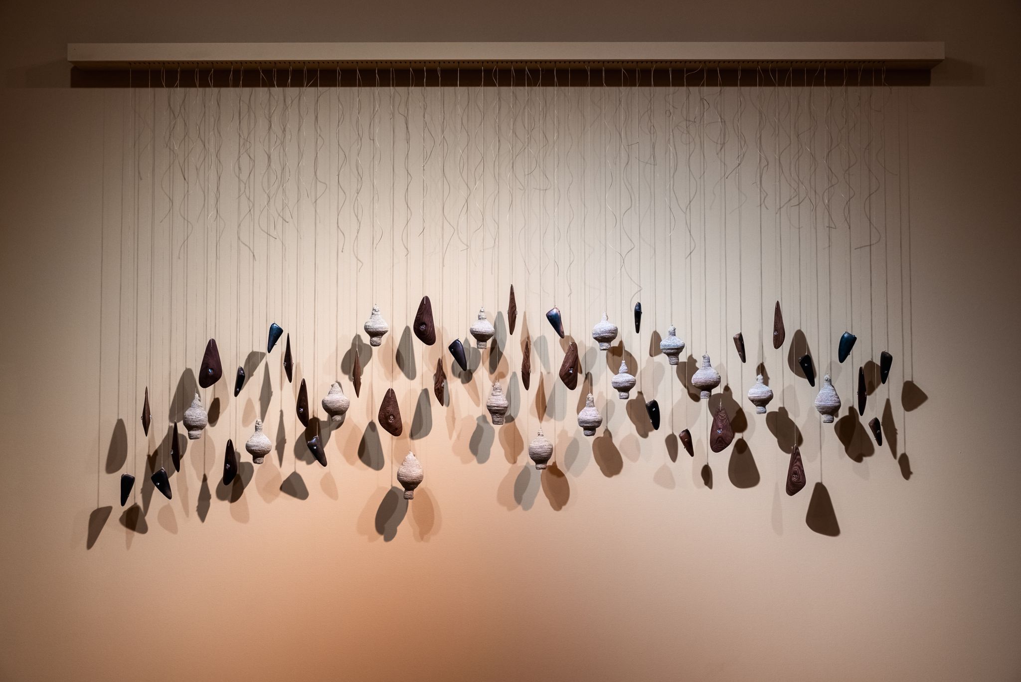 Suspended sculptural objects in the De Beers exhibition