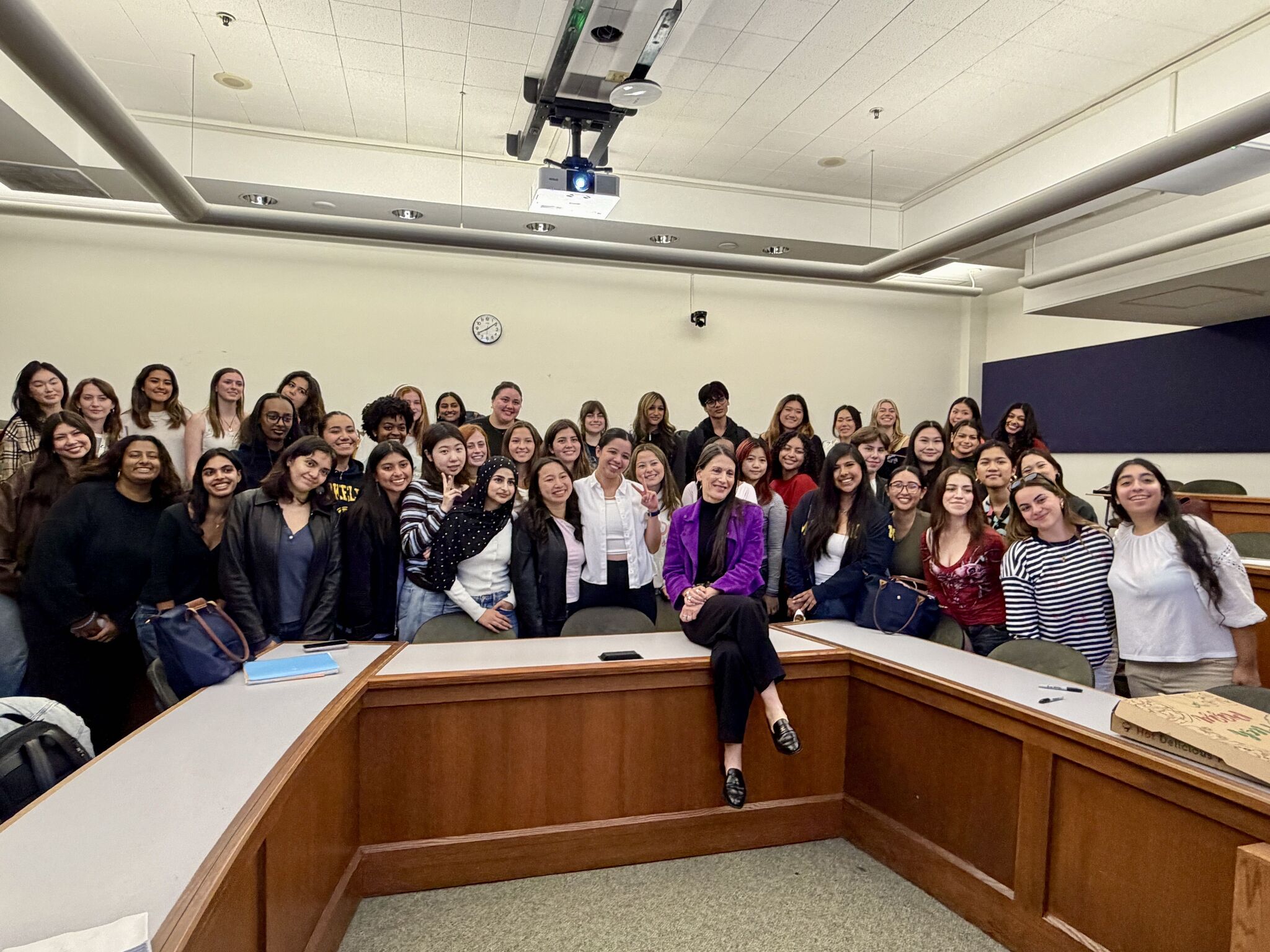 Kory Marchisotto with students in a Berkeley lecture room