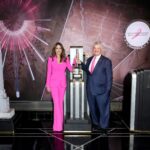 Elizabeth Hurley and William P. Lauder at the Empire State Building breast cancer awareness lighting ceremony