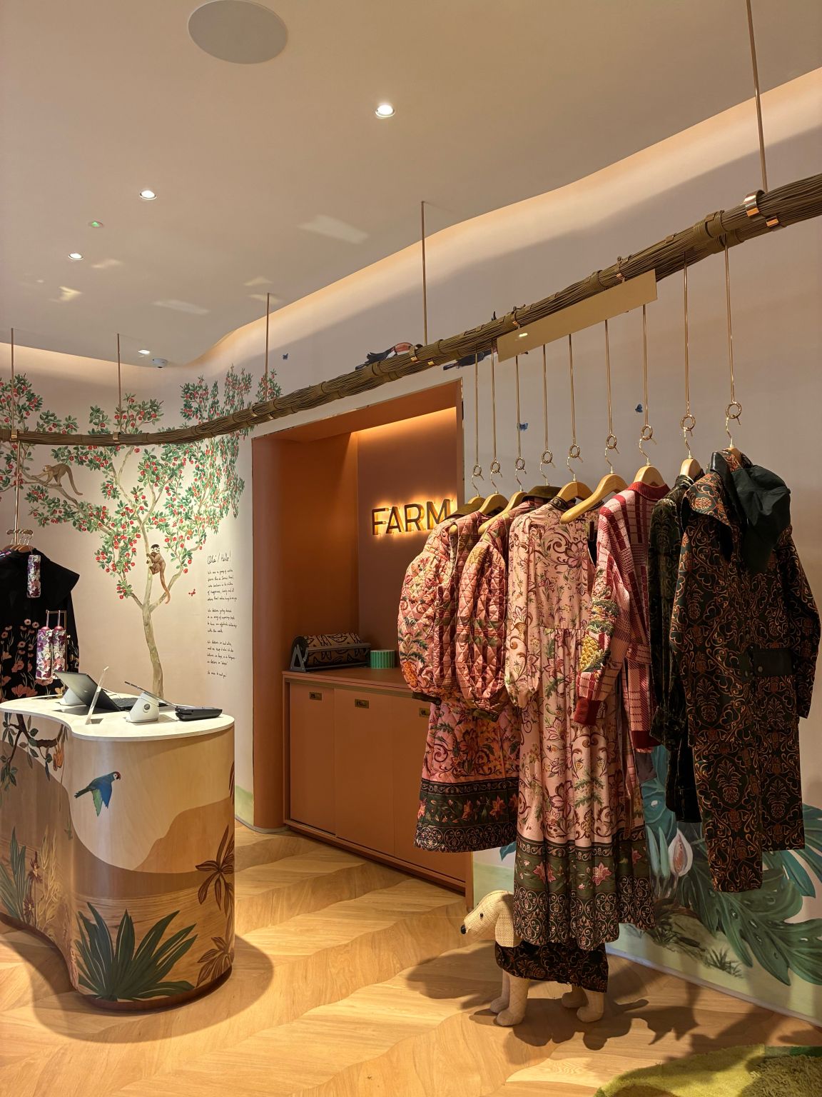Printed garments and floral decoration in FARM Rio Bicester Village
