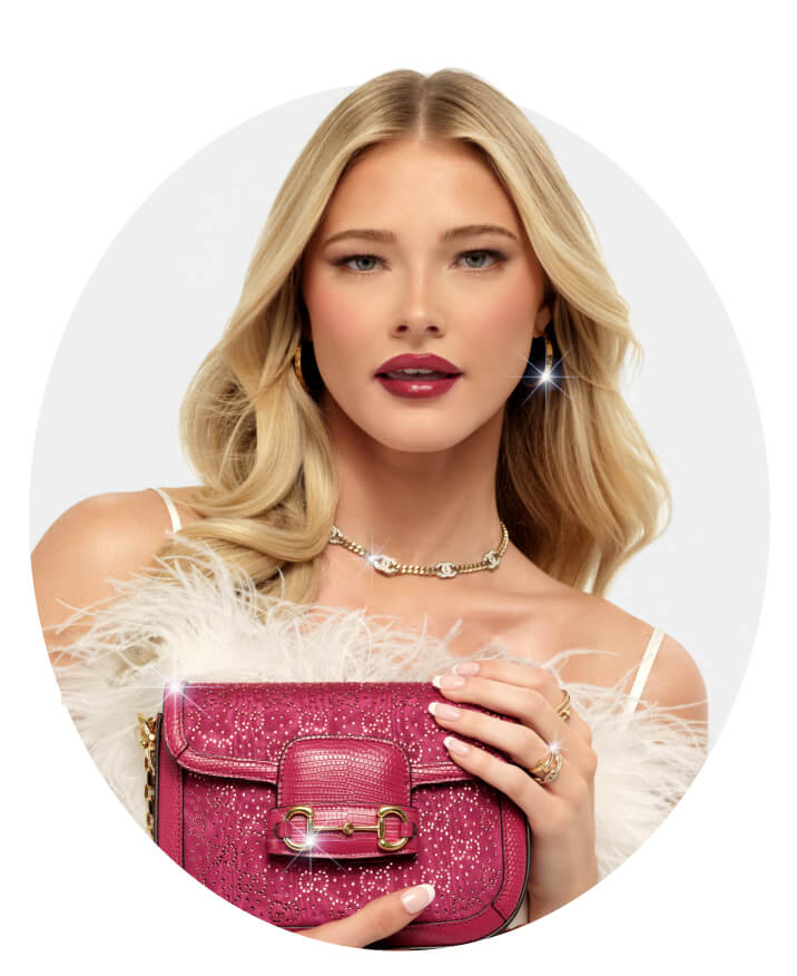 Rylee Arnold with a pink embellished handbag