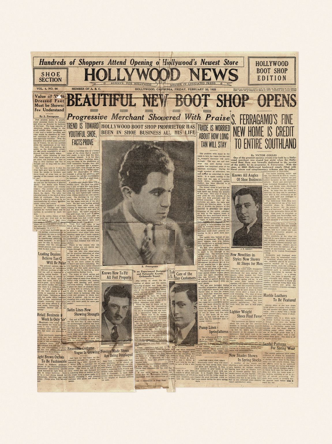 Archival Hollywood newspaper reproduced in Ferragamo’s presentation