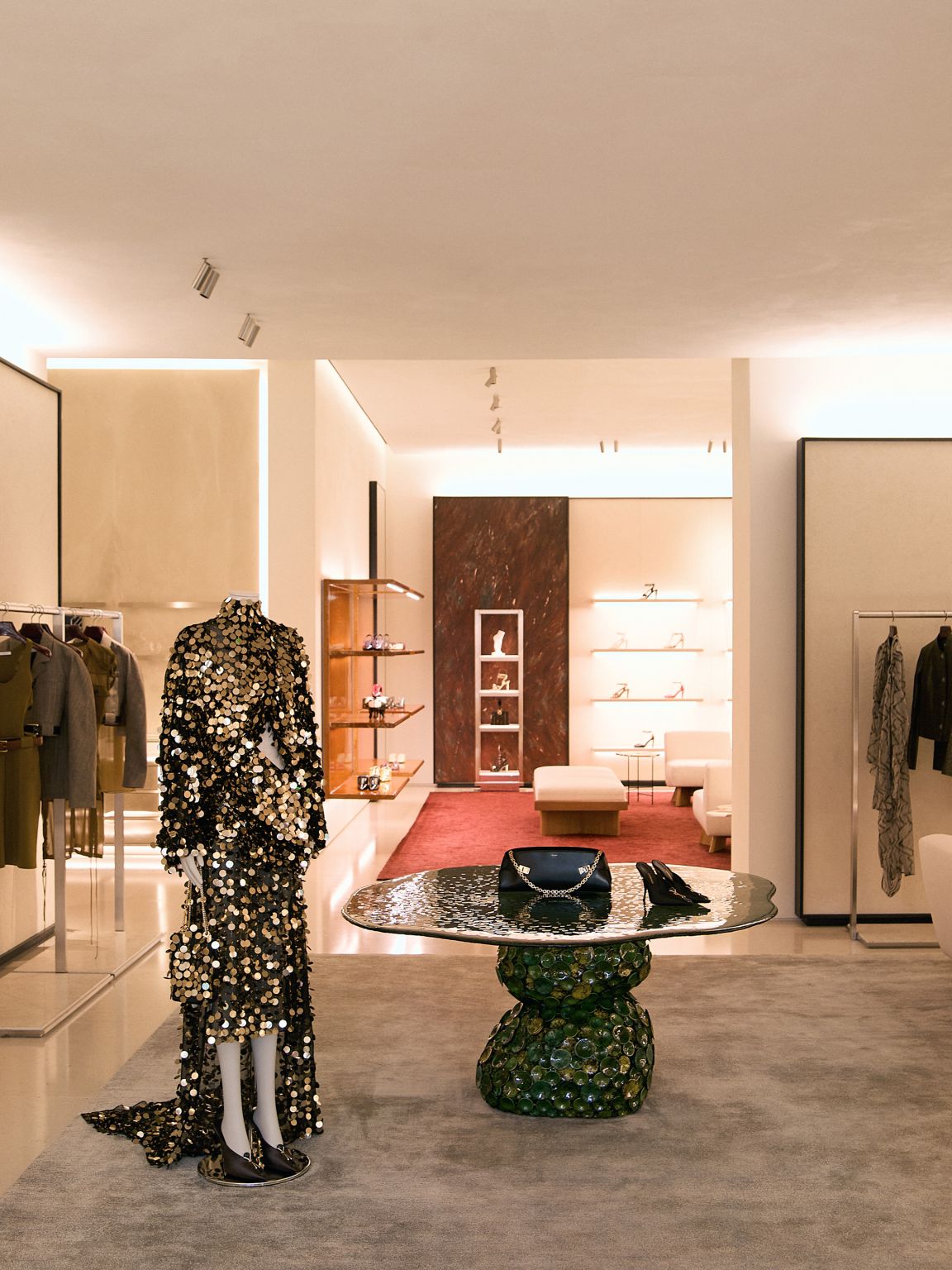 Entrance and merchandise displays in Ferragamo’s Rodeo Drive boutique