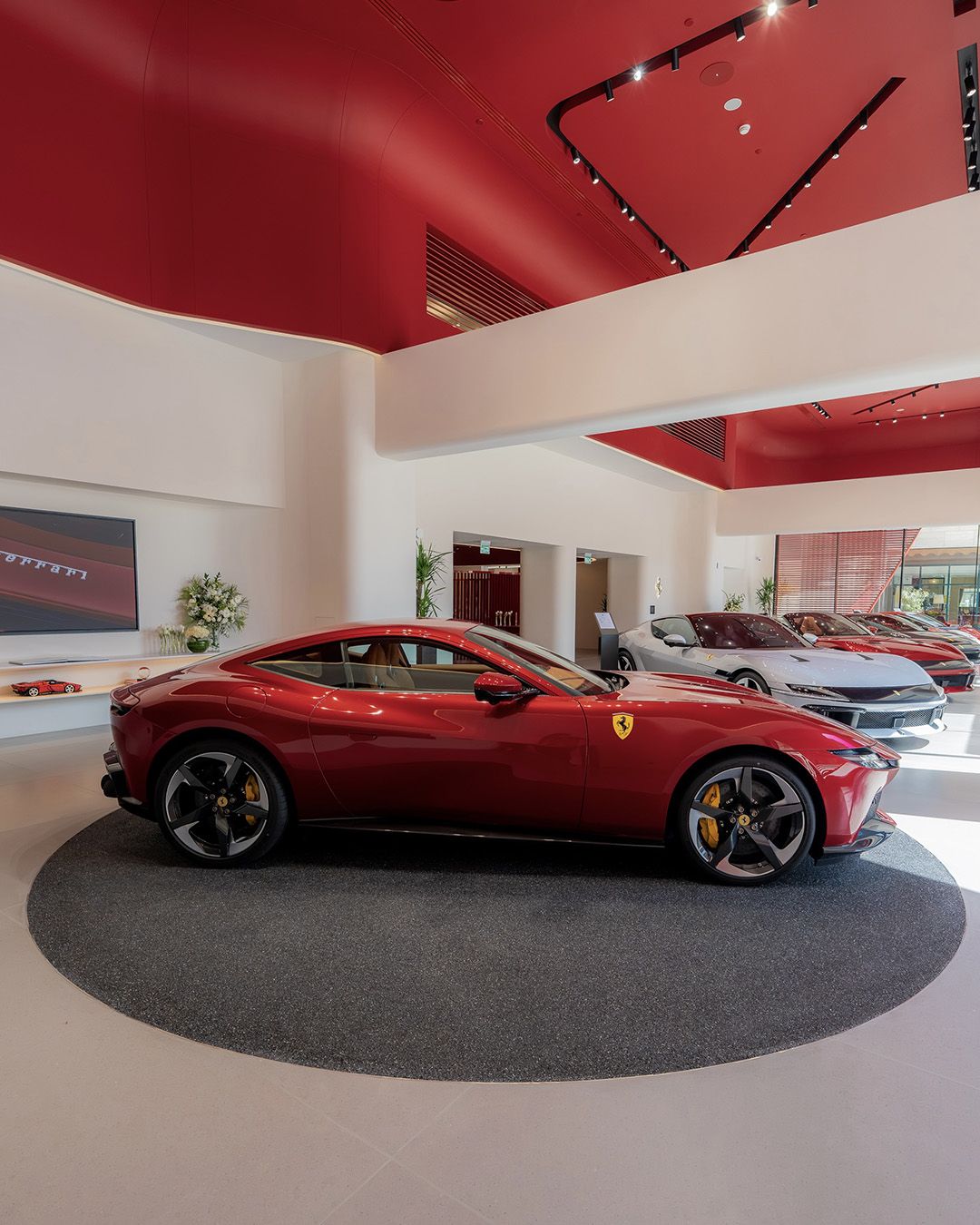 Ferrari vehicles displayed inside the Riyadh showroom