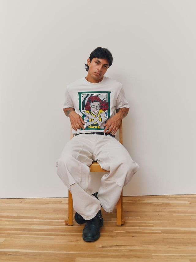 Model wearing Gap x Whitney Roy Lichtenstein graphic T-shirt