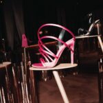 Pink strappy Gianvito Rossi sandal displayed at the 20th-anniversary presentation