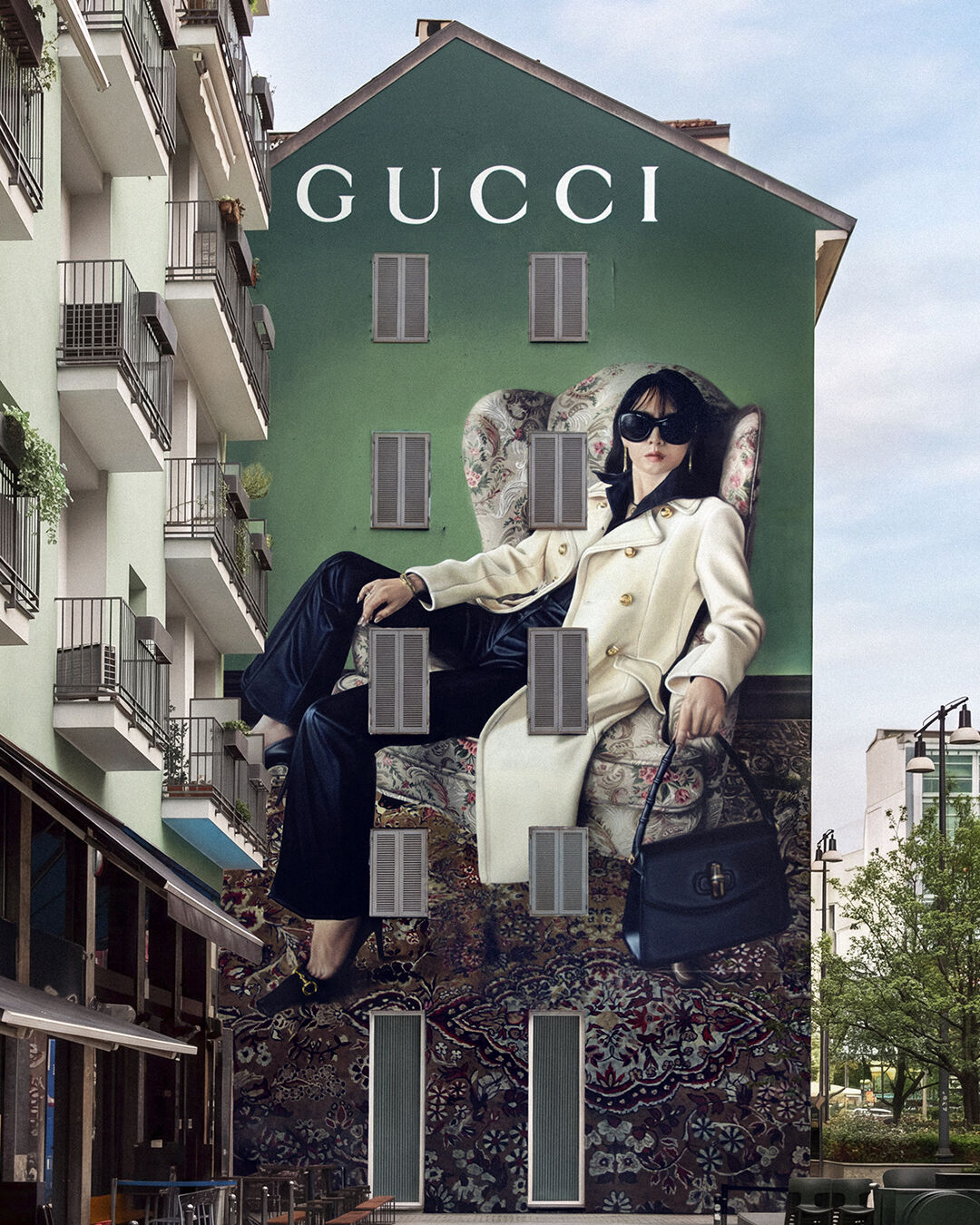 Gucci Primavera Art Wall displayed on an urban building, photograph 3