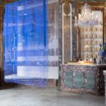 Blue artwork displayed inside Maison Guerlain