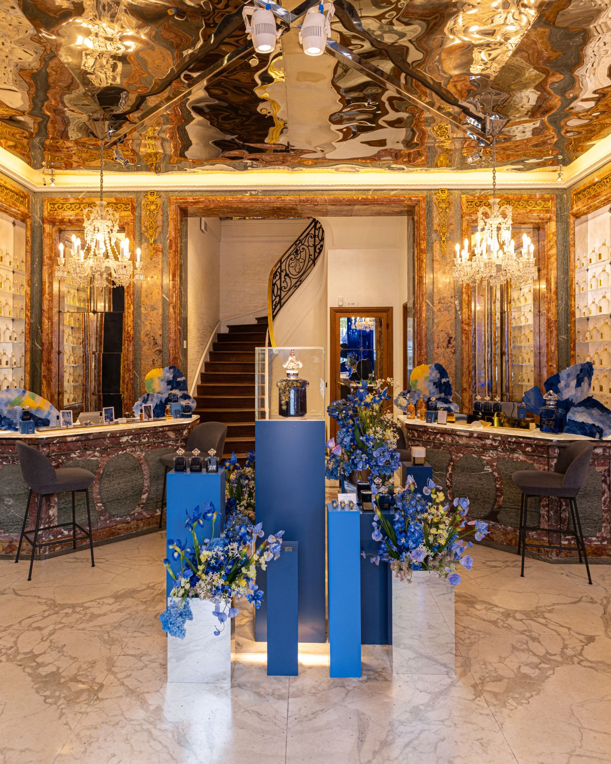 L’Heure Bleue fragrance installation inside Guerlain's Paris flagship