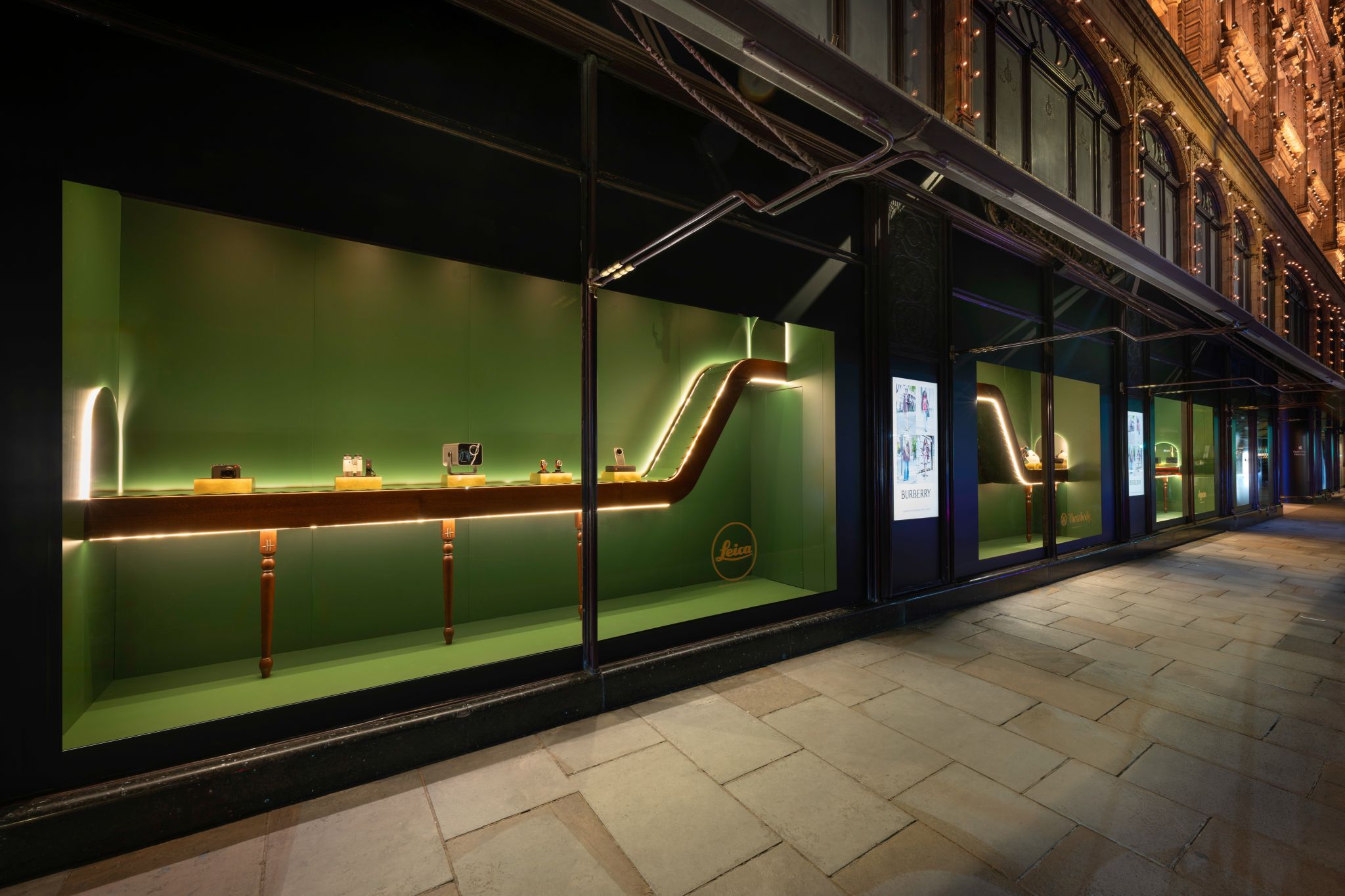 Harrods Technology Month green window display with walnut-finished conveyor ribbon, photograph 5