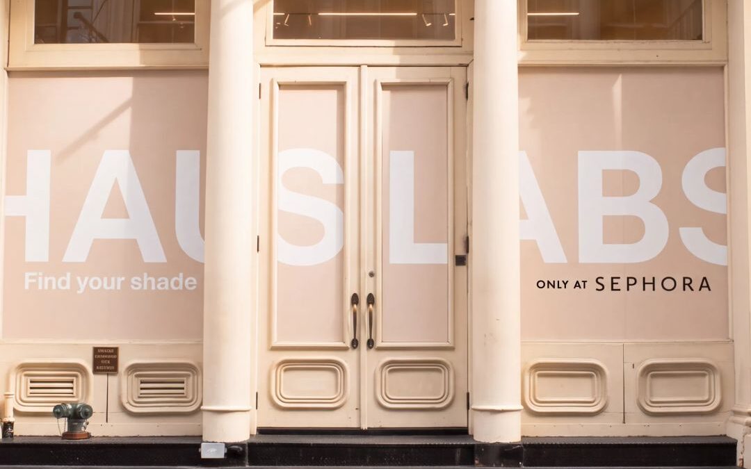 Haus Labs and Sephora branding across the pop-up’s street-facing facade