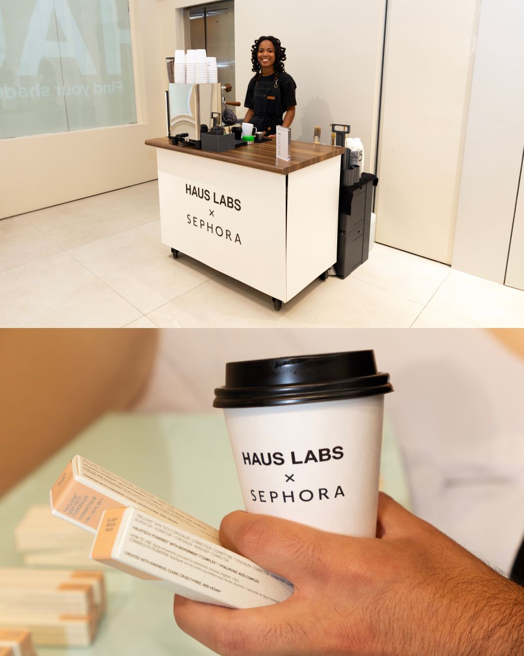 Haus Labs branded coffee cart and takeaway cup