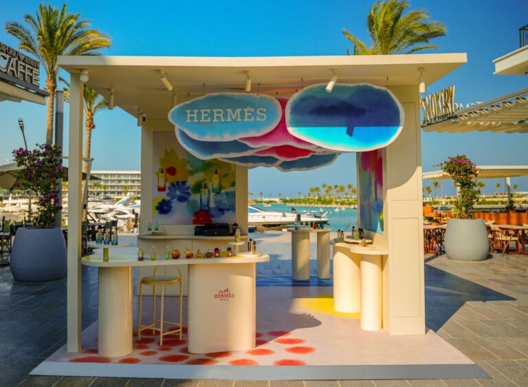 Open-air Hermès fragrance podium at Marassi on Egypt’s North Coast