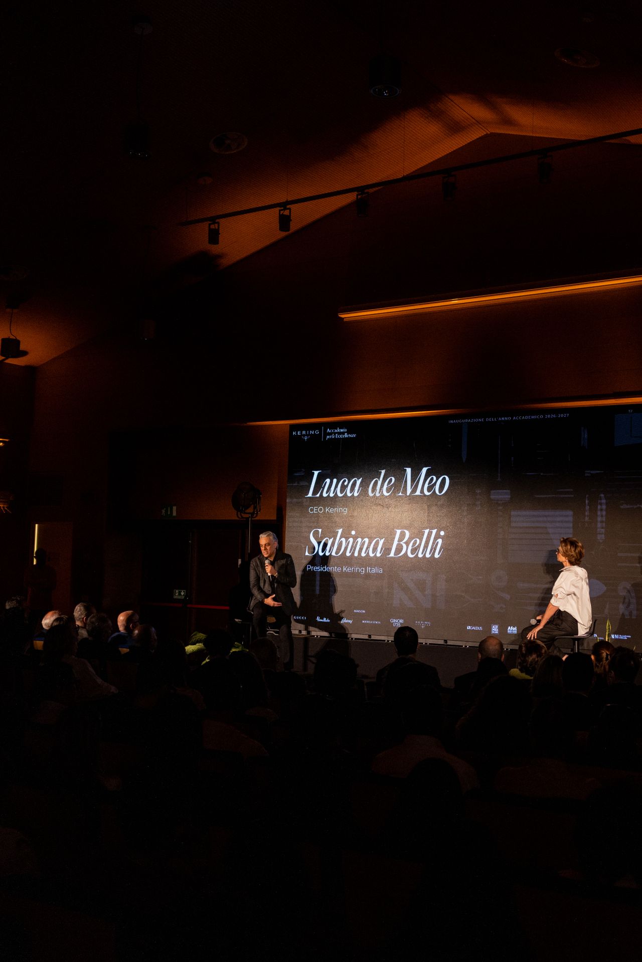 Kering chief executive Luca de Meo speaking at the academy opening