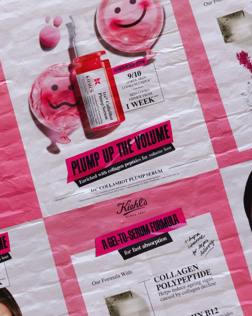 Kiehl’s CollaShot Plump Serum poster at the London Plump Club activation