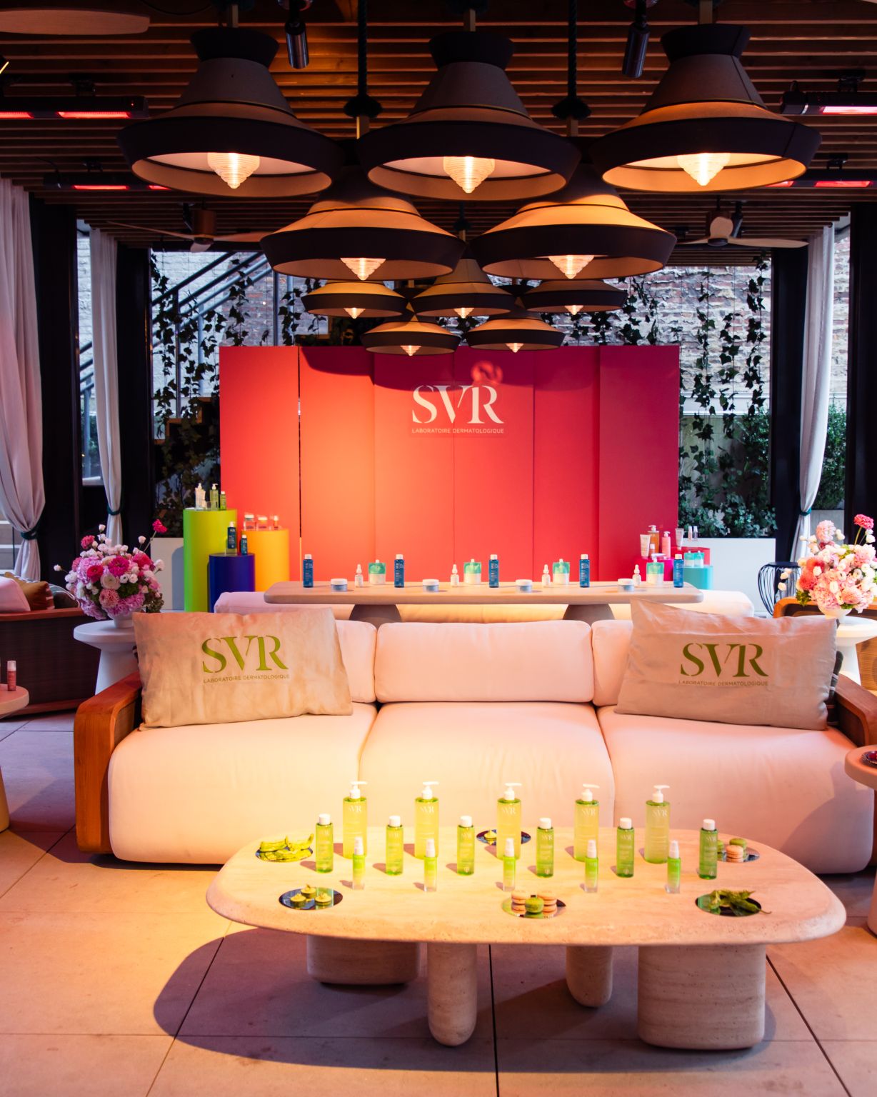 Laboratoire SVR product displays and branded lounge at its New York U.S. launch event
