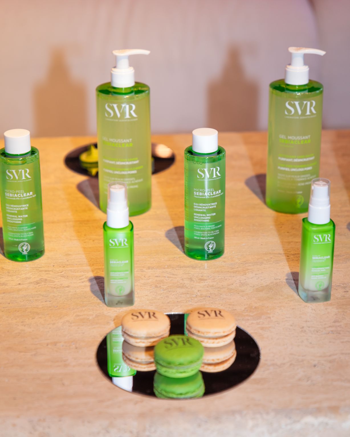 SVR Sebiaclear skincare products on display at the U.S. launch event
