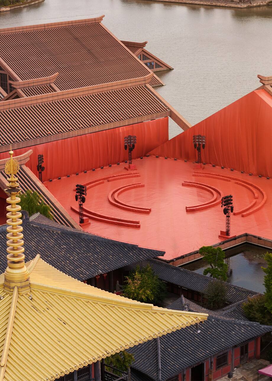 Overhead view of Lacoste’s Shanghai runway setting