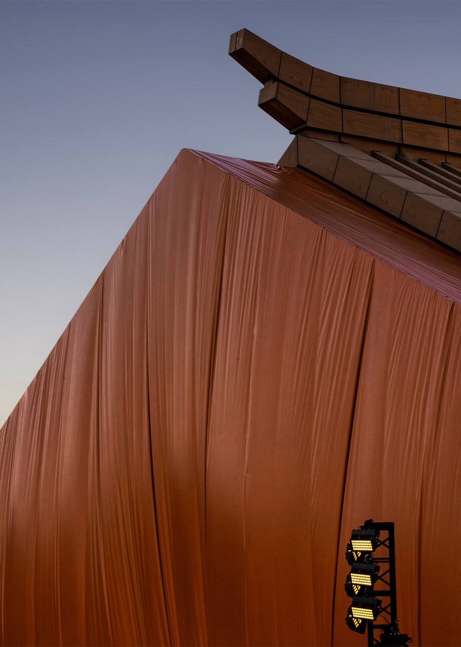 Draped installation at the Lacoste Shanghai runway venue