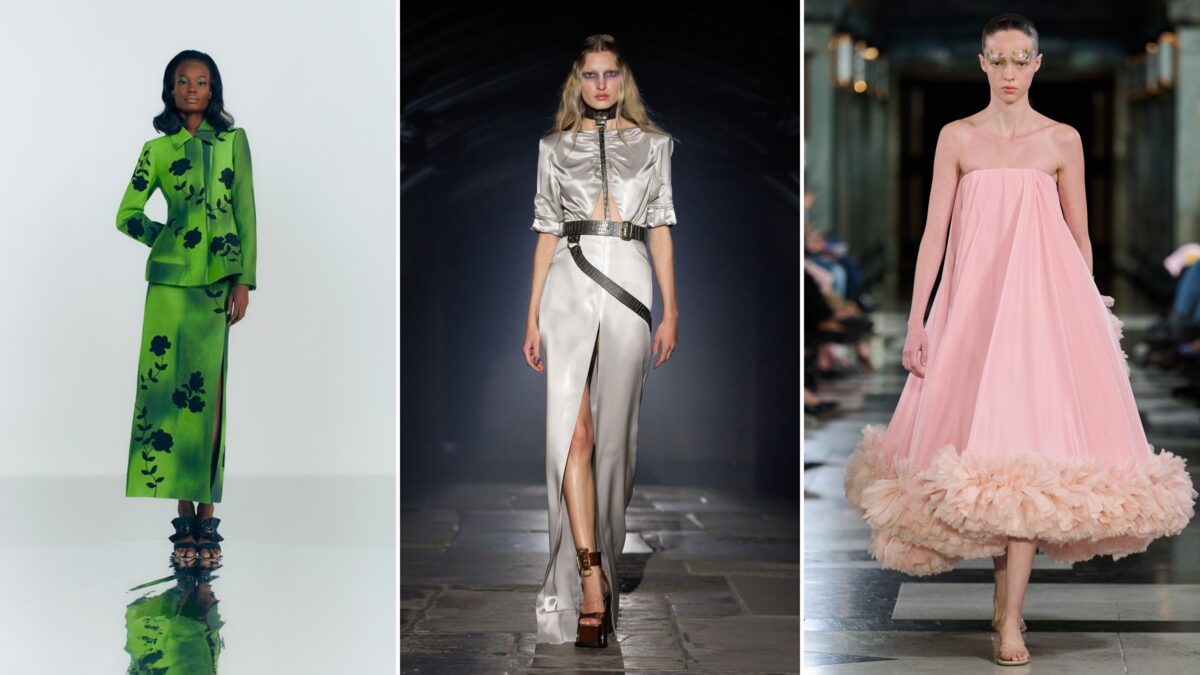 London SS27 runway looks from Patrick McDowell, Alexander McQueen and Simone Rocha, left to right