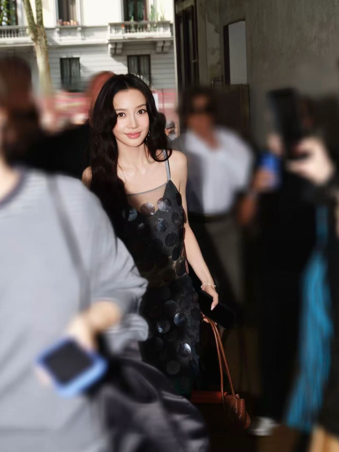 Angelababy arrives in a circular-detail dress for Marni's Spring/Summer 2027 show