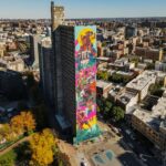 Aerial view of the community mural at Morrisania Air Rights in the Bronx