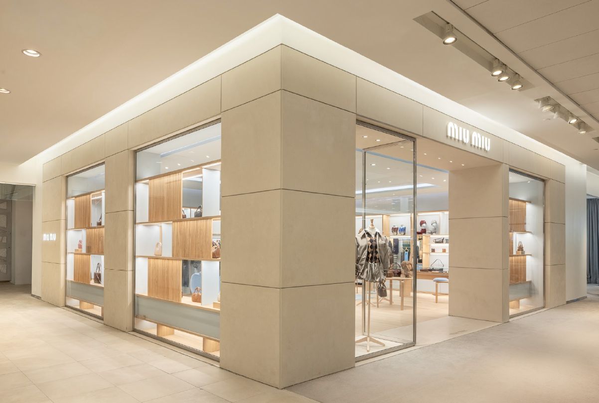 Corner entrance of the Miu Miu Boston concession