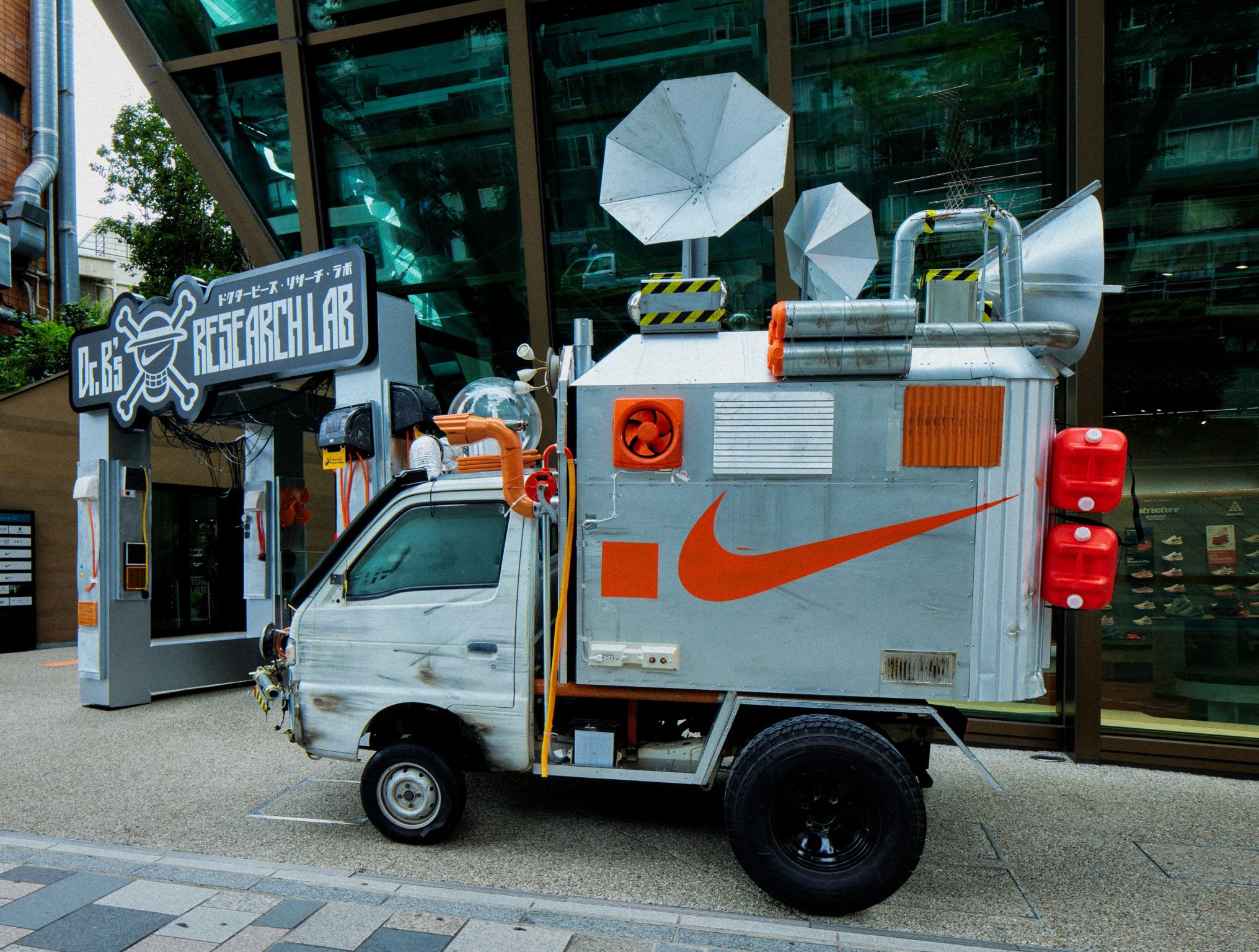 Nike x ONE PIECE Dr. B's mobile research lab outside the Harajuku pop-up in Tokyo