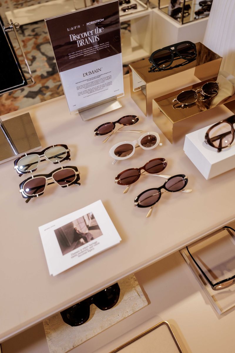 Eyewear and accessories displayed at the Nordstrom pop-up