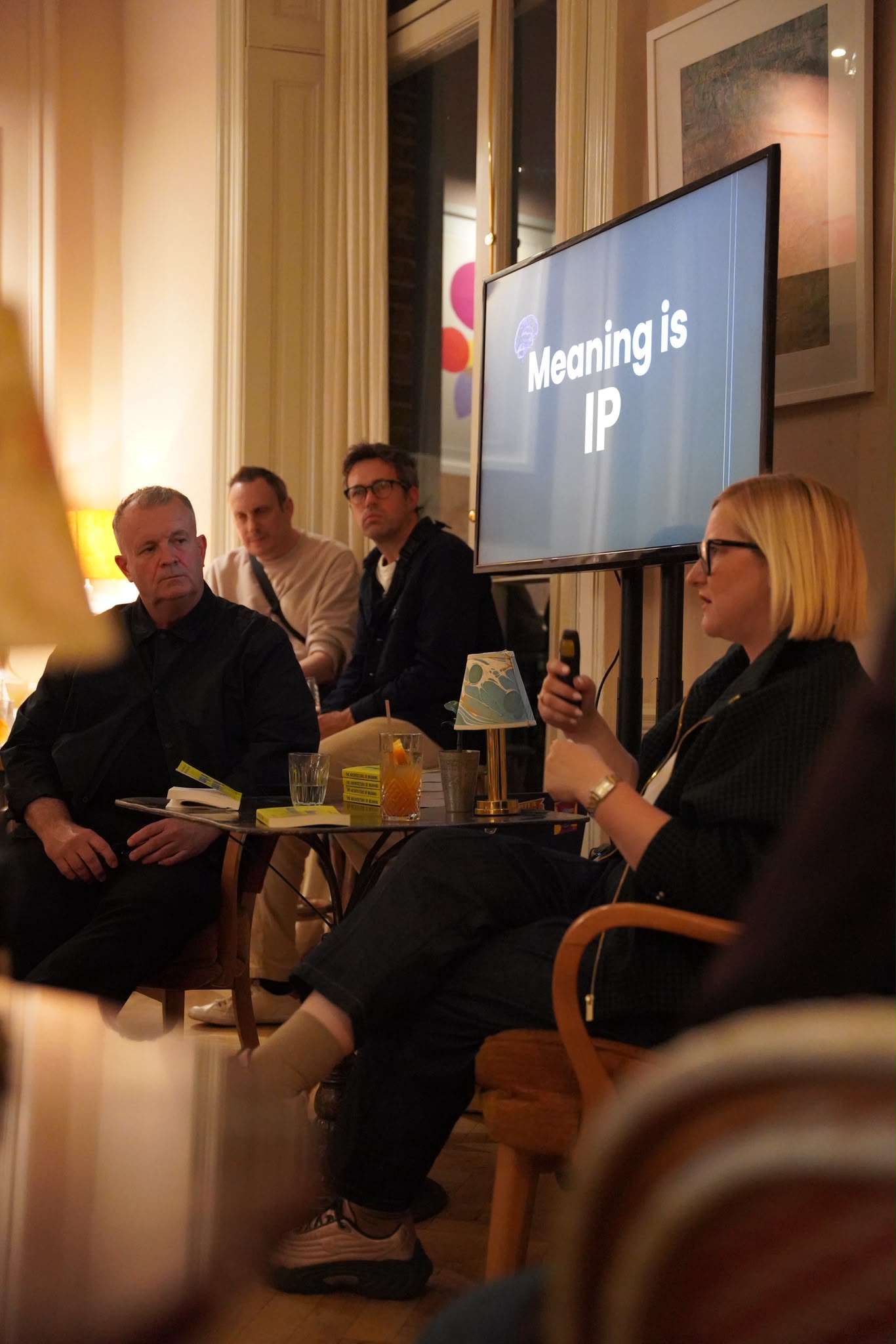 Oana Leonte speaking at an event for The Architecture of Meaning