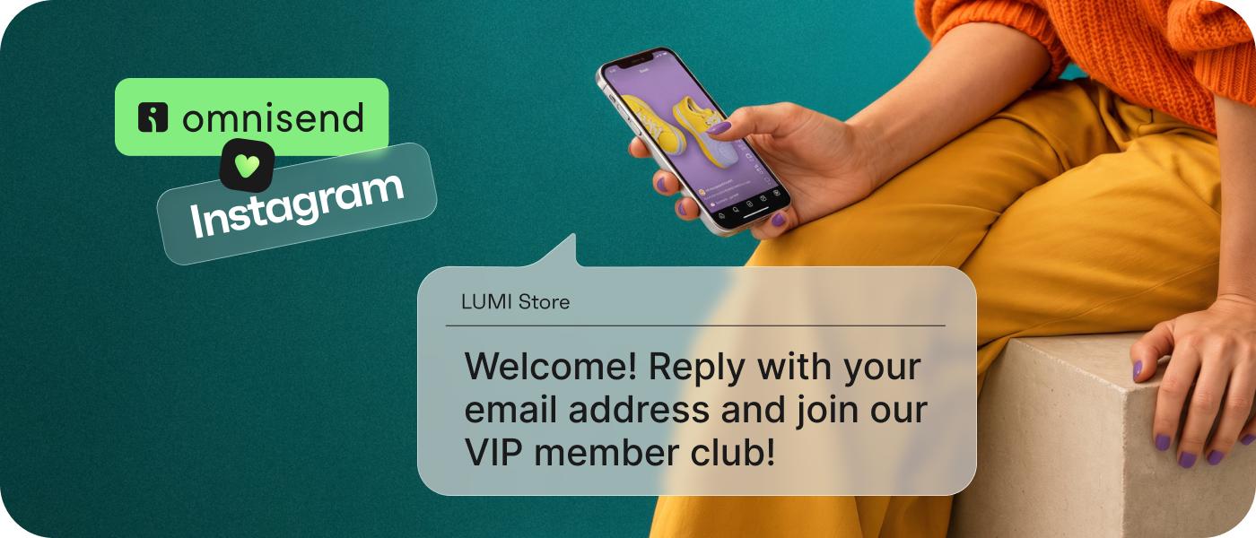 Omnisend illustration of a direct message asking a shopper to reply with an email address.