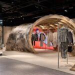 Sculptural display for the On and Zendaya collection inside an On flagship pop-up, with apparel and footwear