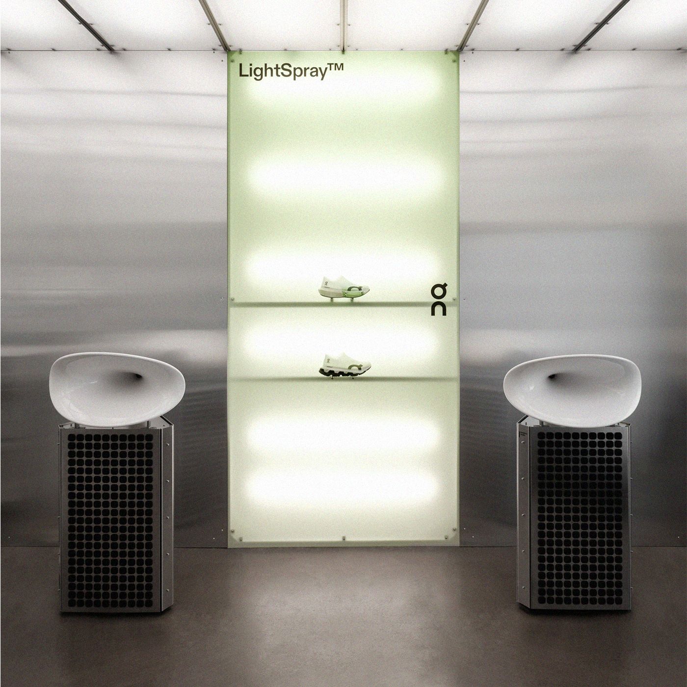 LightSpray running shoe on a Berlin event display wall
