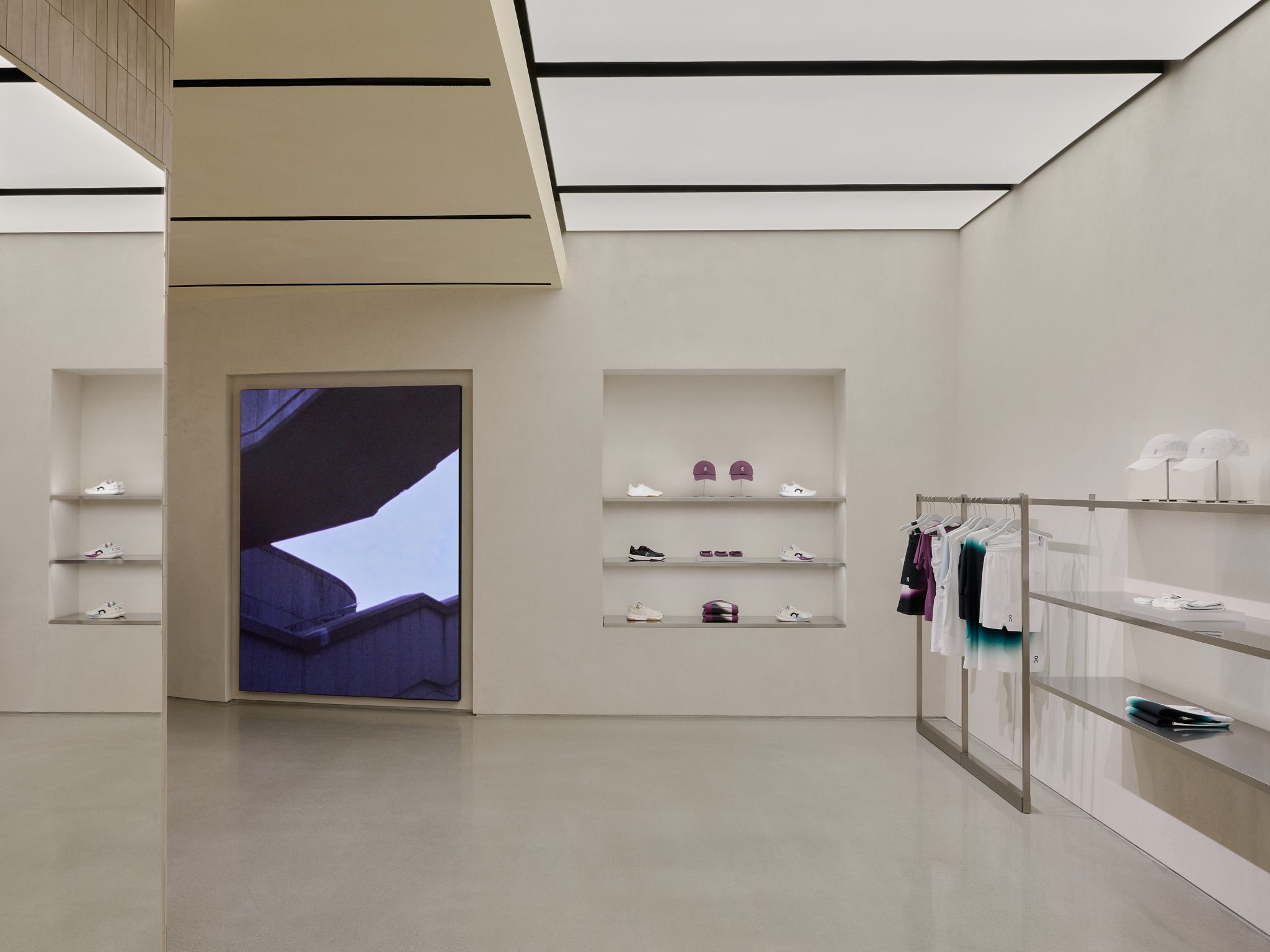 Product shelving and digital display inside On Century City