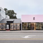 On Abbot Kinney exterior with pink frontage and python-print windows