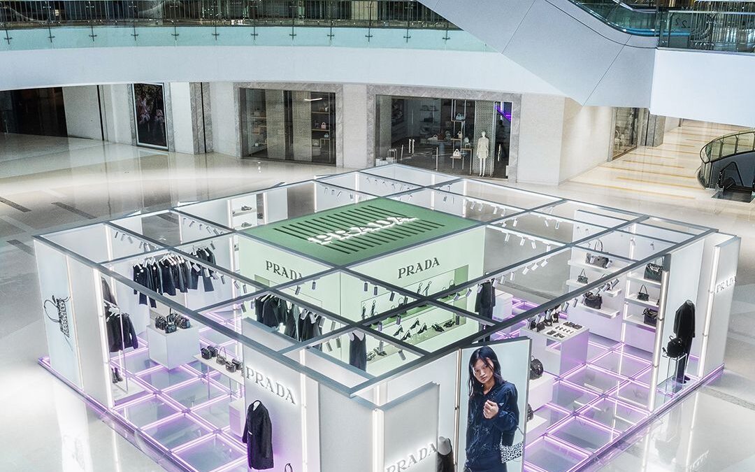 Overhead view of the Prada Essence pop-up at Hangzhou MixC