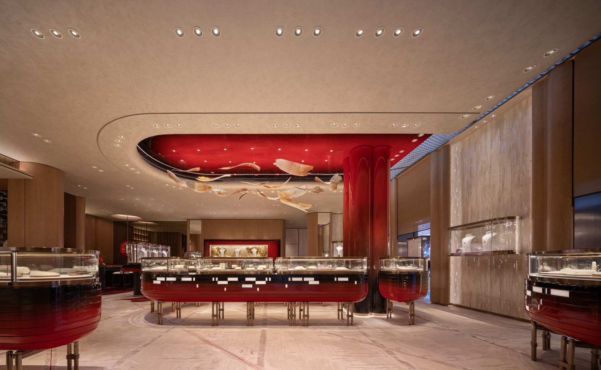 Interior jewelry counters at Qeelin House Shanghai Xintiandi