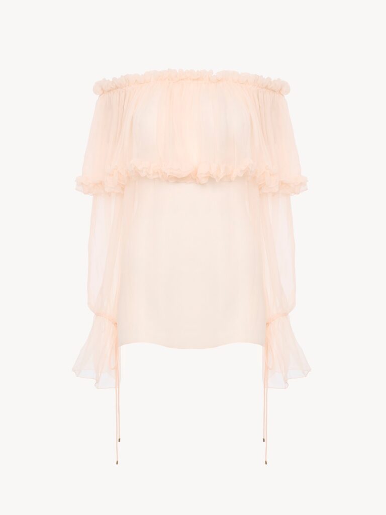 Chloé off-the-shoulder puff-sleeve silk mousseline top
