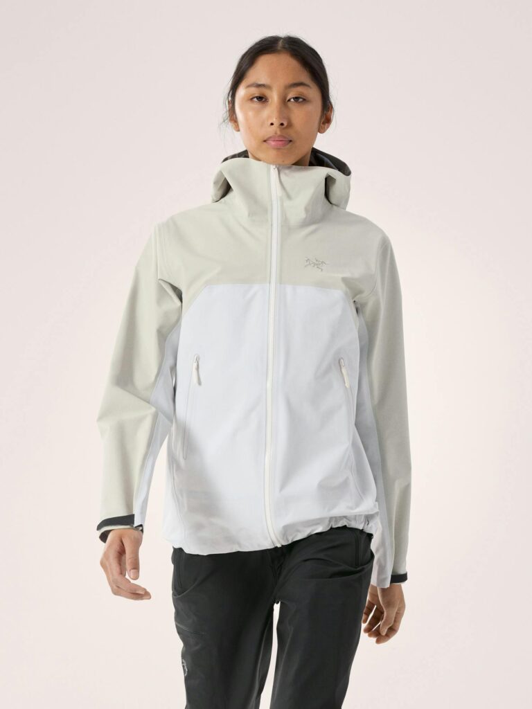 Arc’teryx women’s Beta shell jacket in a light neutral colour