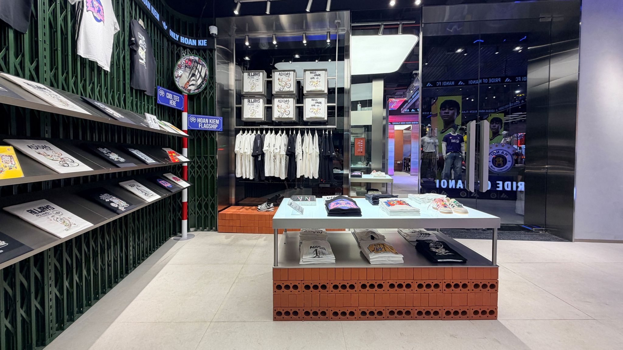 Hanoi-themed apparel and graphics at the flagship.