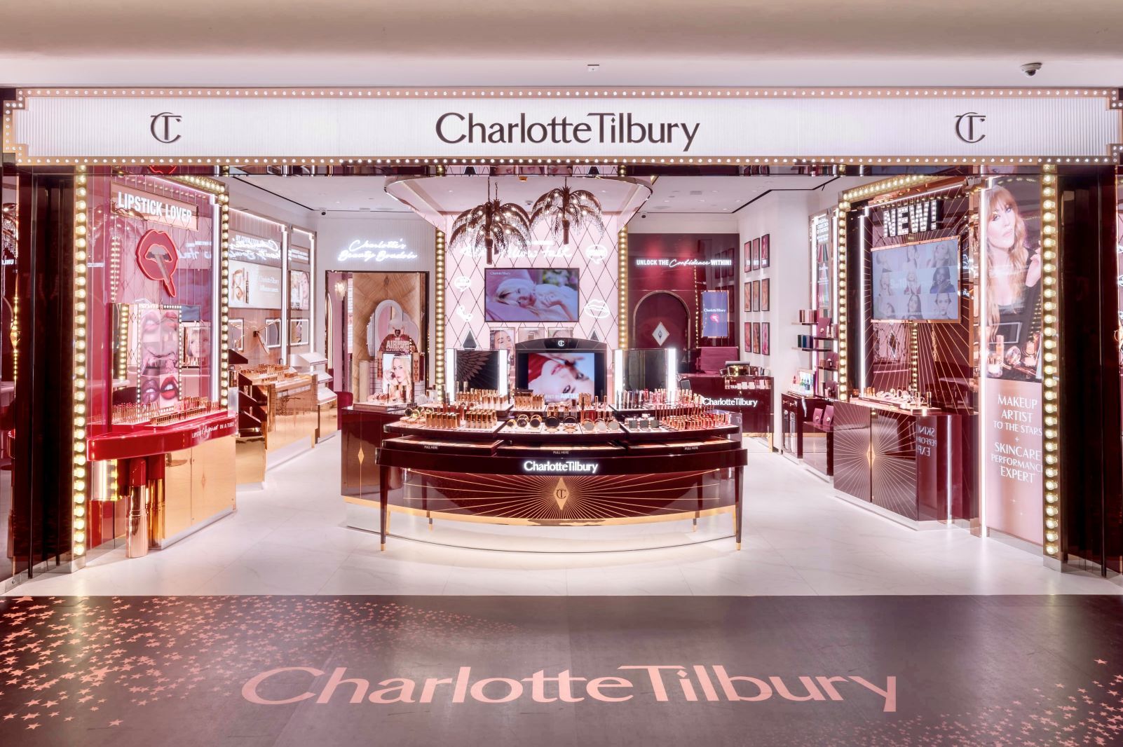 Charlotte Tilbury flagship entrance and makeup displays at Plaza Indonesia, Jakarta.