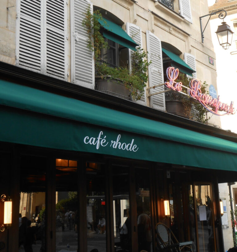 Exterior of café rhode at Le Bonaparte in Paris during the brand's Sephora Europe launch