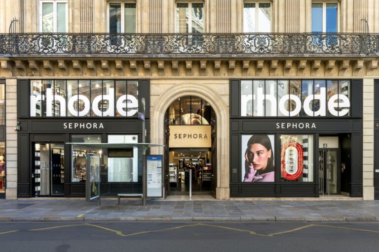Rhode branding across the facade and windows of a Sephora store