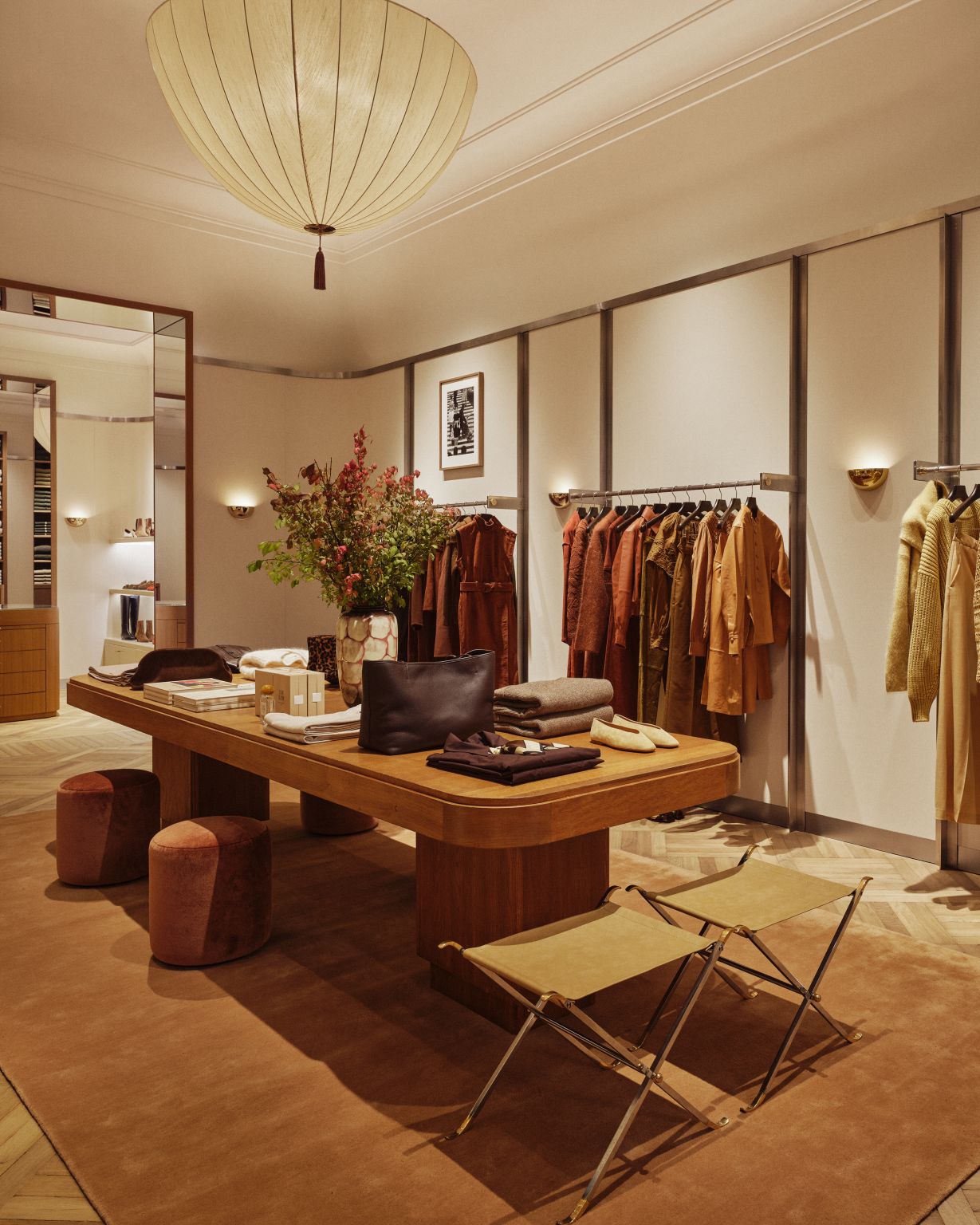 Merchandise tables and clothing rails in Sézane’s Upper East Side store